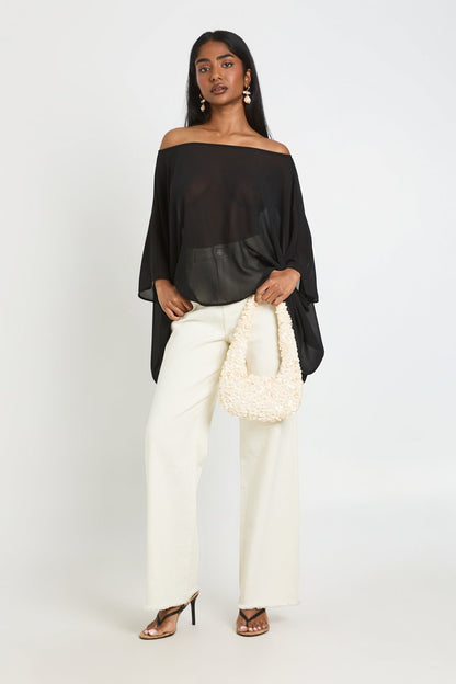 Sophie | Chiffon Off-Shoulder Cape Top