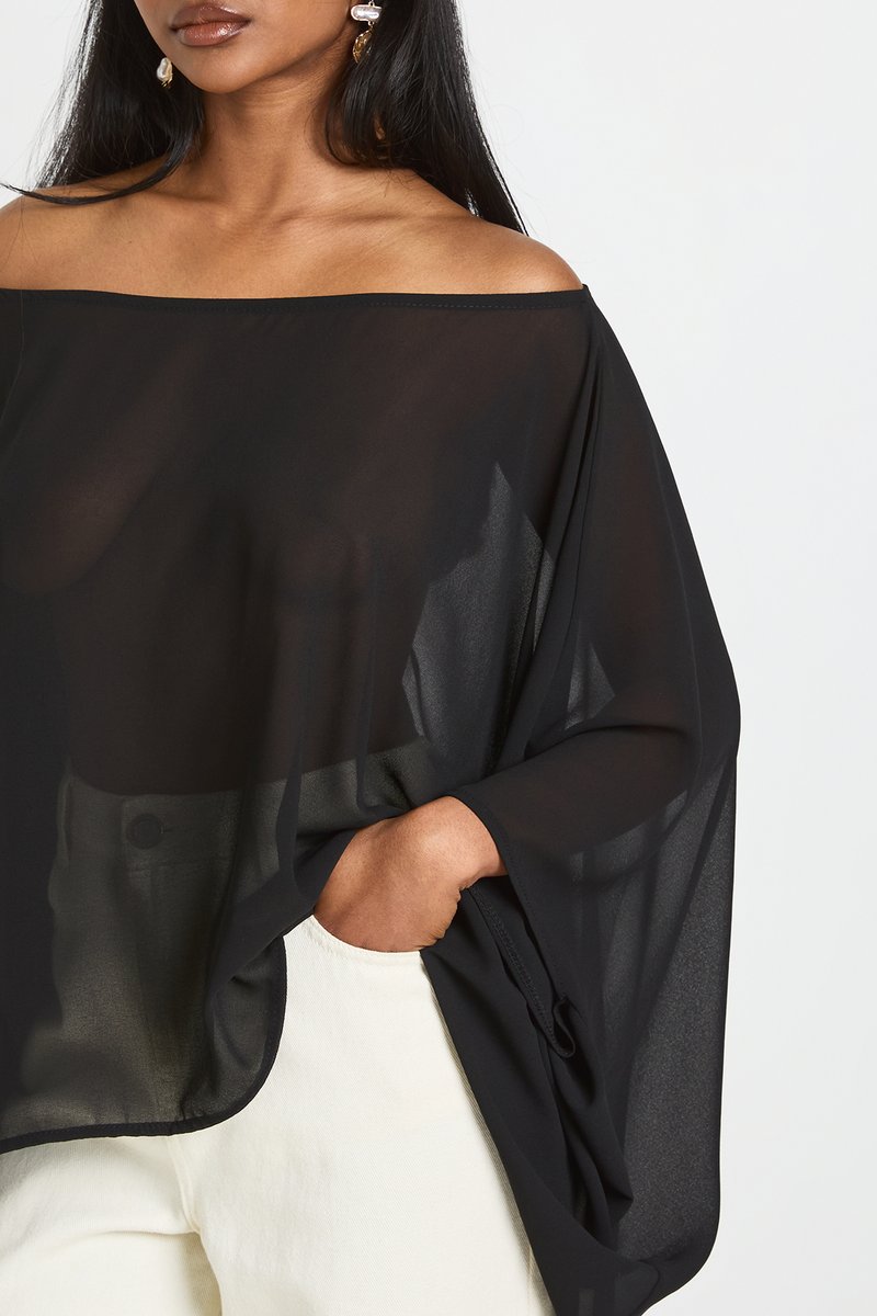 Sophie | Chiffon Off-Shoulder Cape Top