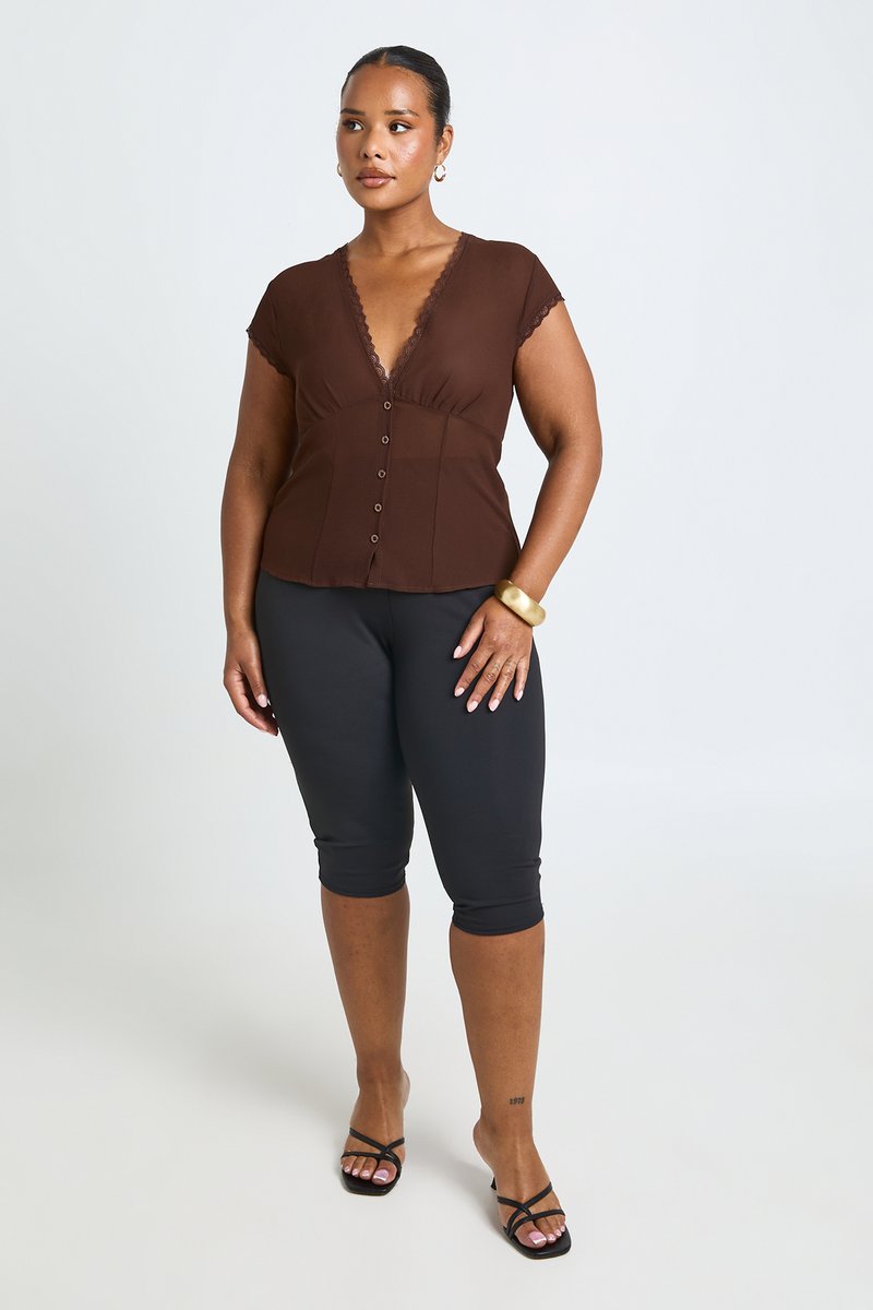 Renee | Lace Trim Button Down Top
