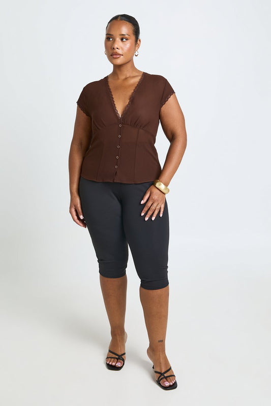 Renee | Lace Trim Button Down Top