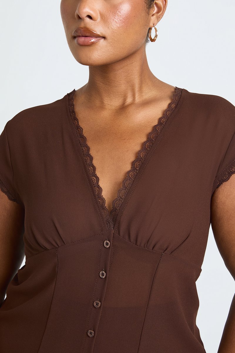 Renee | Lace Trim Button Down Top