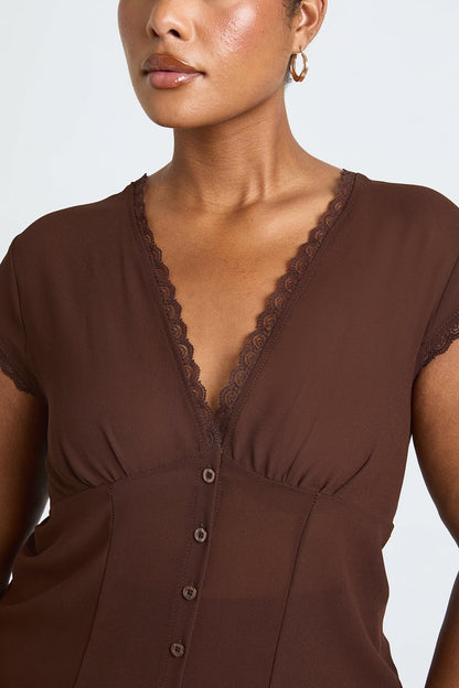 Renee | Lace Trim Button Down Top