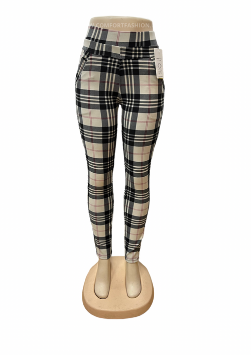 Angeline | Beige Brown Checked Comfort Pants