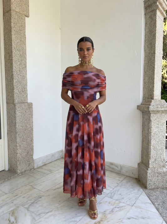 Toledo Red One-Shoulder Flowy Midi Dress